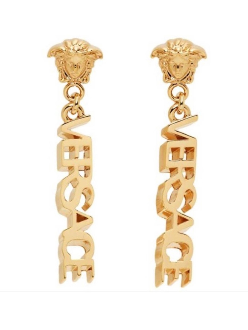 VERSACE Medusa logo bar gold tone earrings
